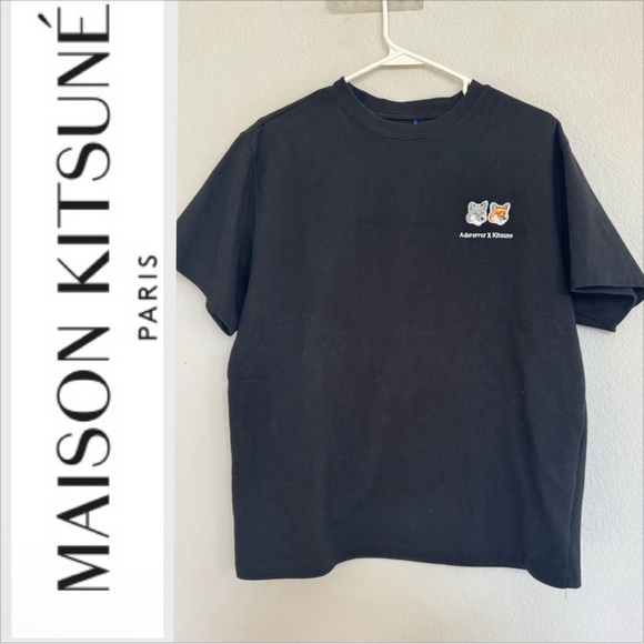 Maison Kitsune x Ader Error Doible Fox Tee size A2 M Black‎ crew SS21 heavy knit - Picture 1 of 10